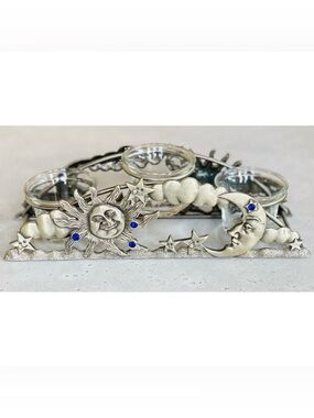 VTG Spoontiques Pewter Tea Light Votive Candle Holder Celestial Sun Moon Stars